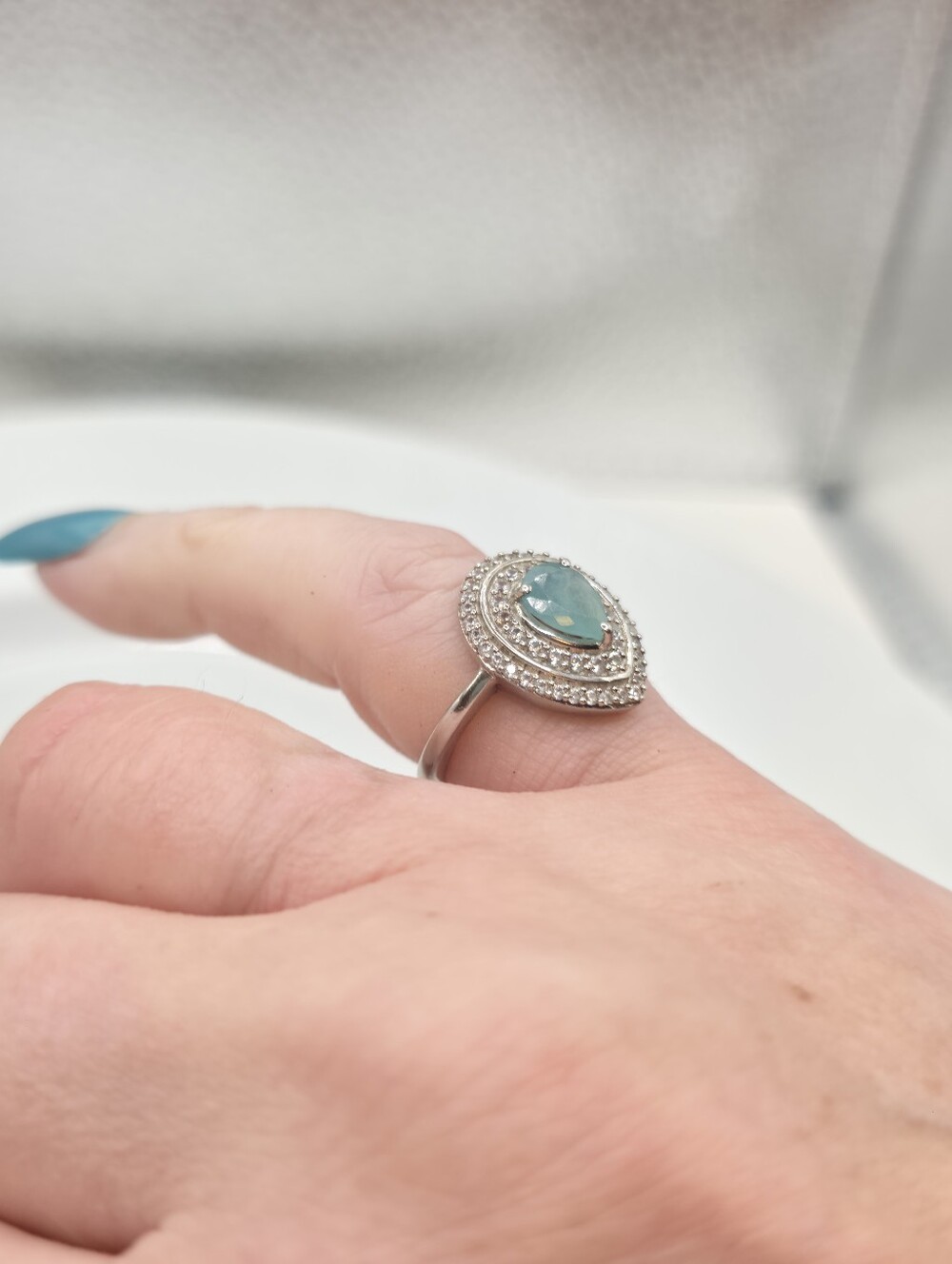 NWT Rare Grandidierite And Zircon Double Halo Ring - Picture 7 of 8